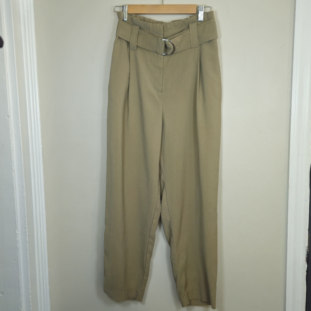 Zara Baggy High waisted Belted Olive Pant Size Small - Picture 4 of 13
